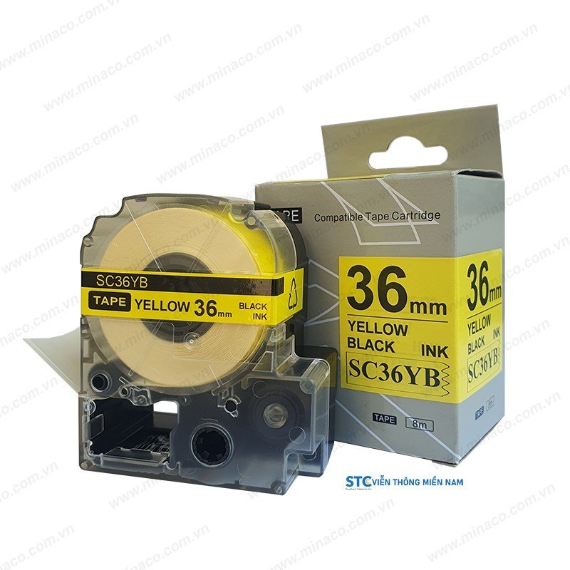 Băng nhãn SC36YB ( SC36Y ) - 36mm chữ đen nền vàng cho máy Tepra - Epson